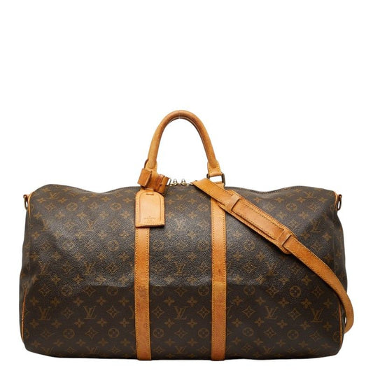 Louis Vuitton Monogram Keepall Bandouliere 55 Boston Bag 2-Way Brown Leather