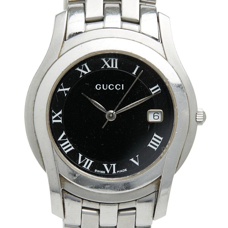 Gucci Roman Index Watch Black Silver Stainless Steel