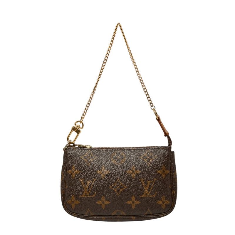 Louis Vuitton Monogram Mini Pochette Case Brown Leather 1 Shoulder