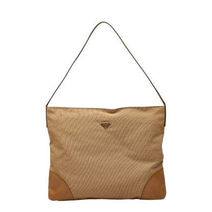 Prada Shoulder Bag Beige Canvas Leather