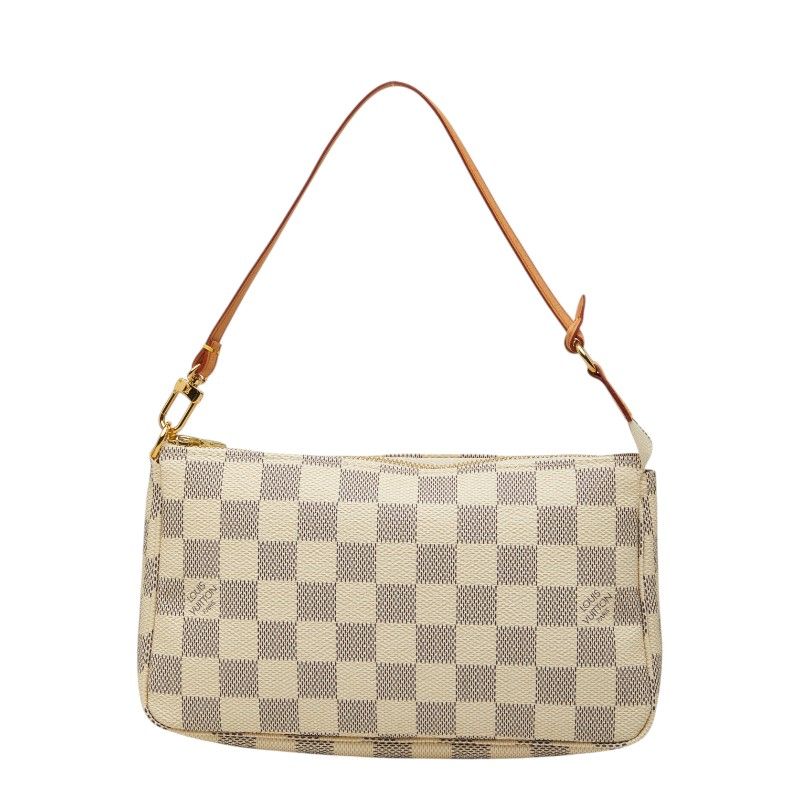 Louis Vuitton Damier Azur Pochette Handbag Pouch White Leather