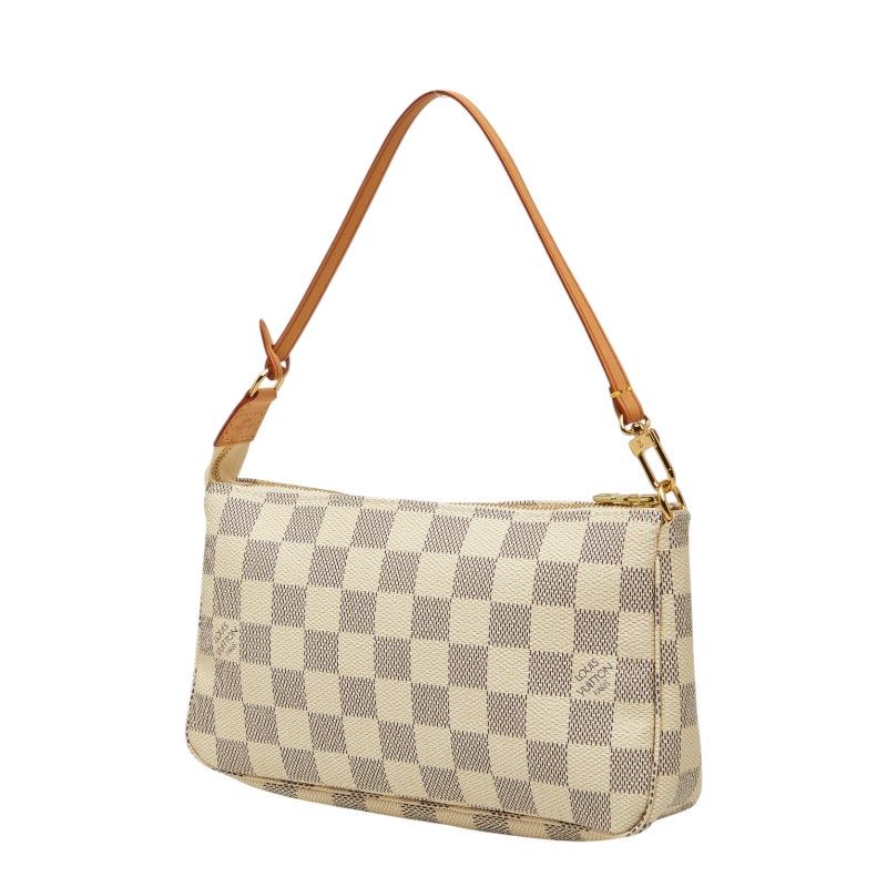 Louis Vuitton Damier Azur Pochette Handbag Pouch White Leather — view 2