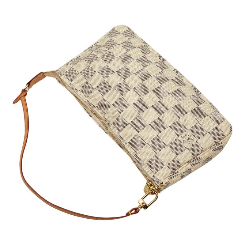 Louis Vuitton Damier Azur Pochette Handbag Pouch White Leather — view 8