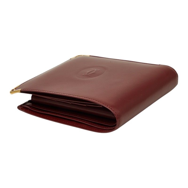 Cartier Must Line Bifold Wallet Wine Red Bordeaux Leather — view 5