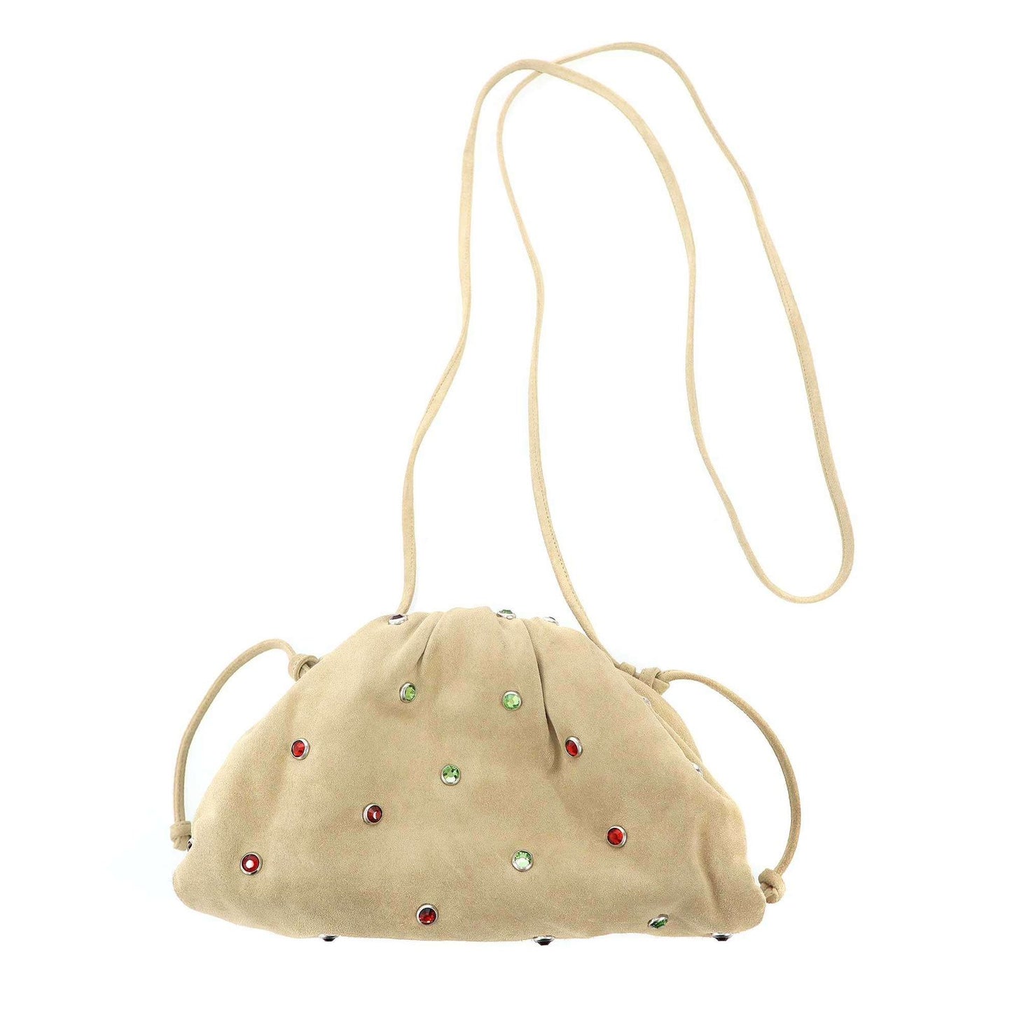 Bottega Veneta the Pouch Suede Leather Crystal Shoulder Beige