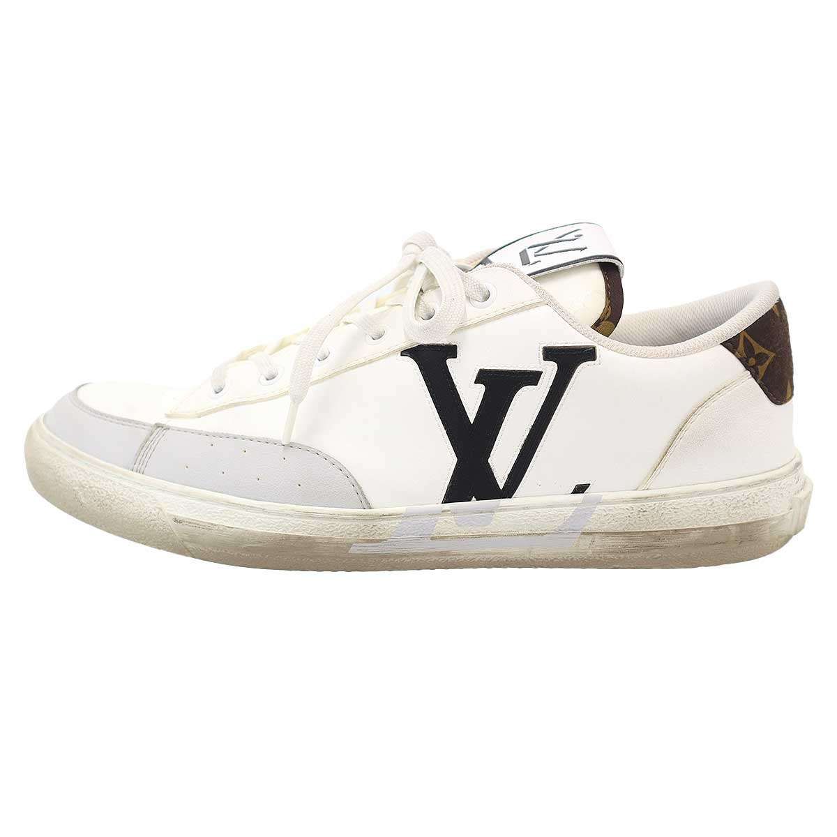 Louis Vuitton Charlie Line Low Cut Leather Sneakers White Brown — view 2