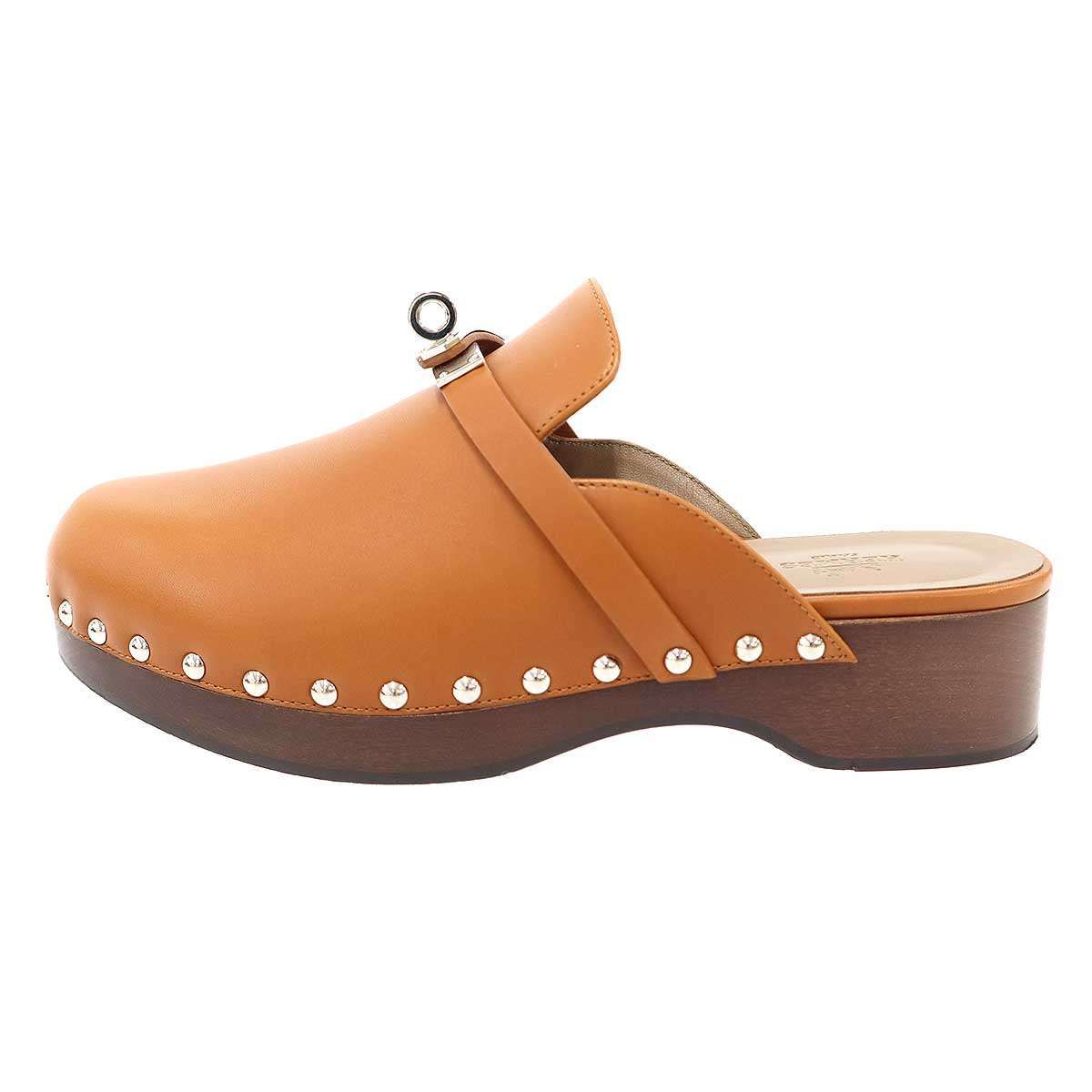 Hermes Carlotta Mule Sabo Kelly Sandals Brown — view 2