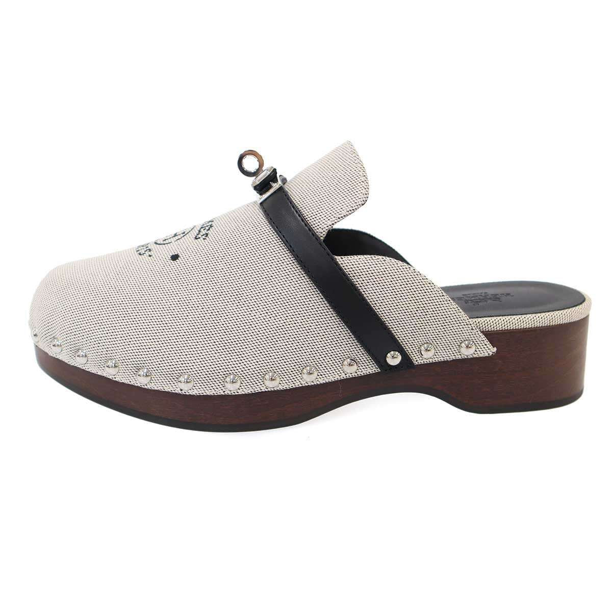 Hermes Carlotta Mule Sabo Logo Kelly Sandals Gray Black — view 2