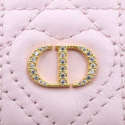 Dior Logo Rhinestone Card Case Pink Heart Quilted Leather Gold — view 6