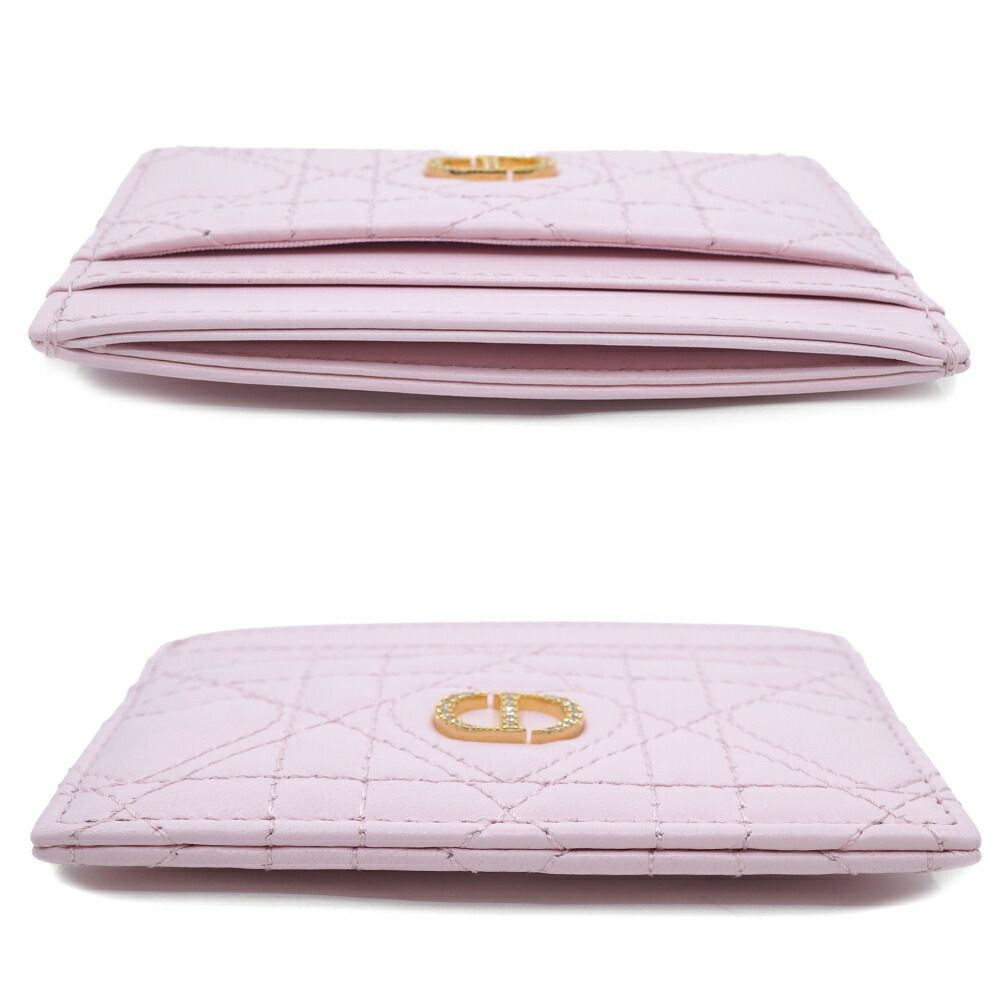 Dior Logo Rhinestone Card Case Pink Heart Quilted Leather Gold — view 3