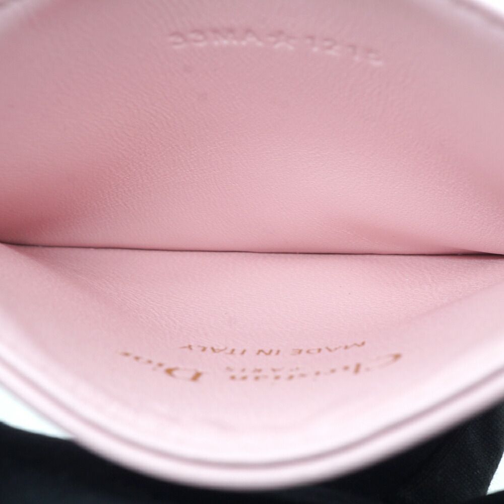 Dior Logo Rhinestone Card Case Pink Heart Quilted Leather Gold — view 7