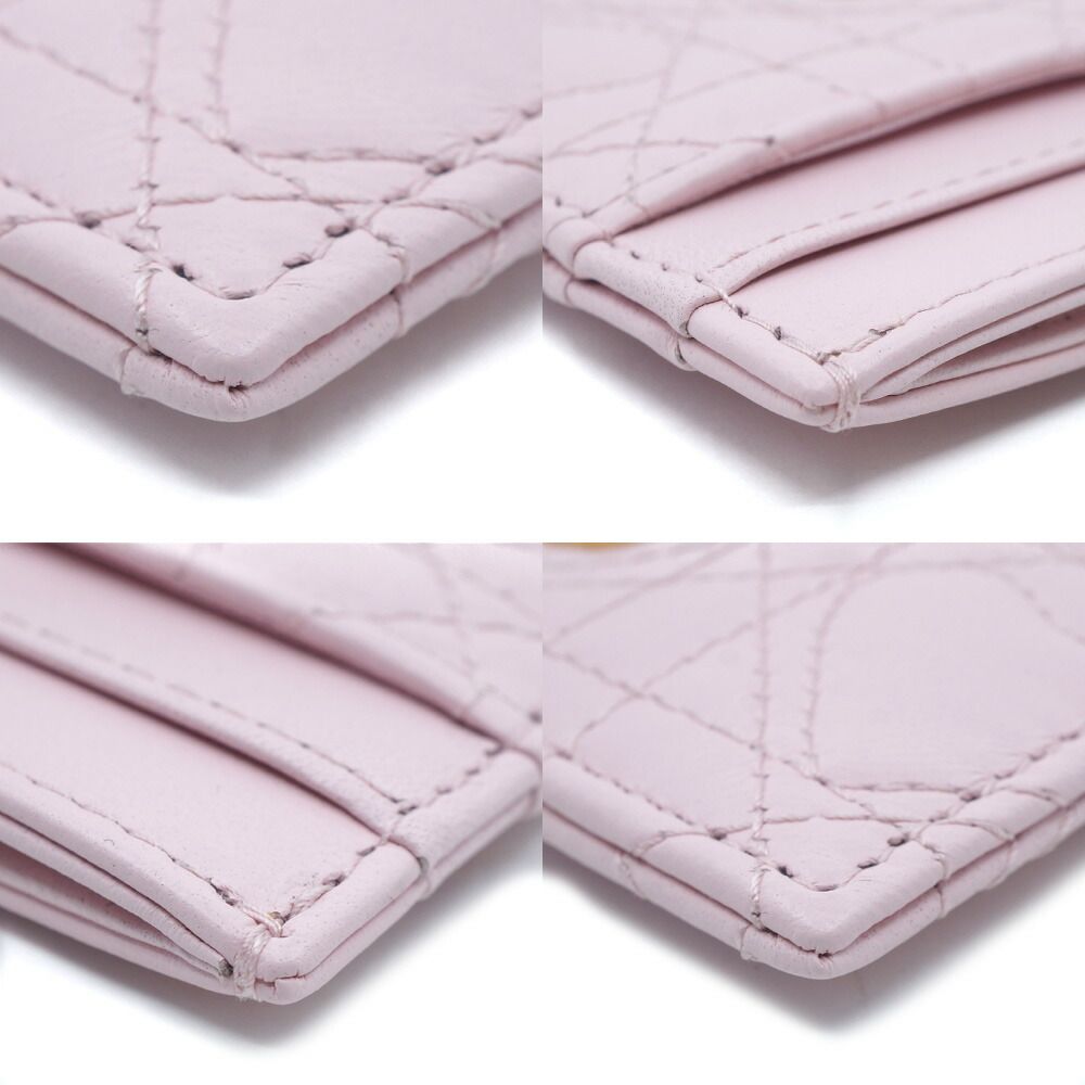 Dior Logo Rhinestone Card Case Pink Heart Quilted Leather Gold — view 5