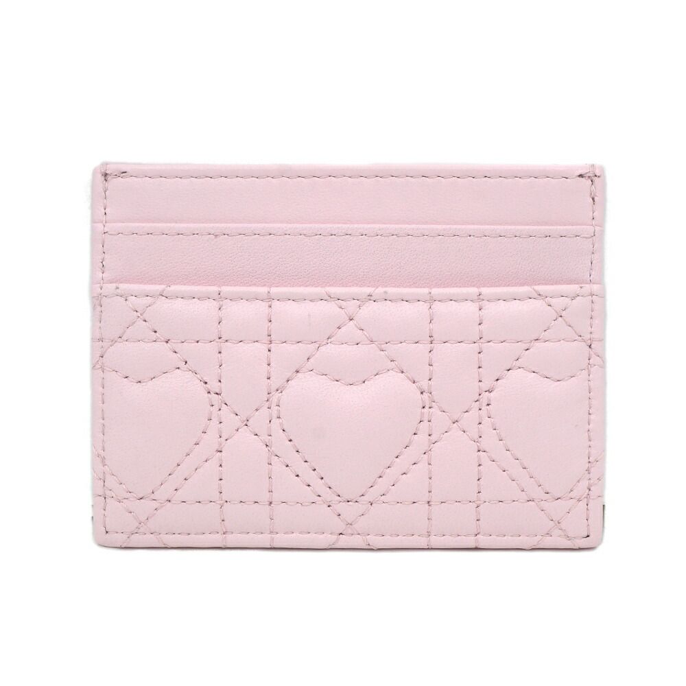 Dior Logo Rhinestone Card Case Pink Heart Quilted Leather Gold — view 2