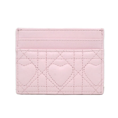 Dior Logo Rhinestone Card Case Pink Heart Quilted Leather Gold — view 2