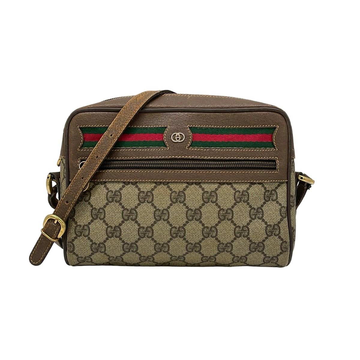 Gucci Shoulder Bag GG Plus Supreme Sherry Interlocking Dark Brown Beige Multi