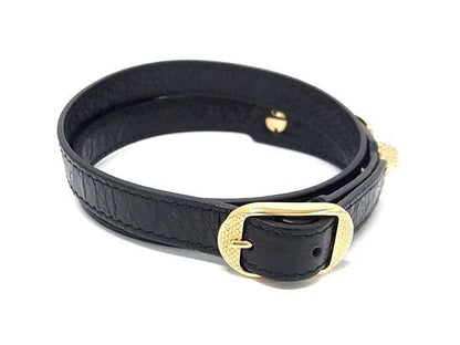 Balenciaga Bracelet Giant Black Leather 3 Row Studs Gold