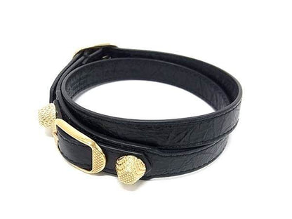 Balenciaga Bracelet Giant Black Leather 3 Row Studs Gold — view 2