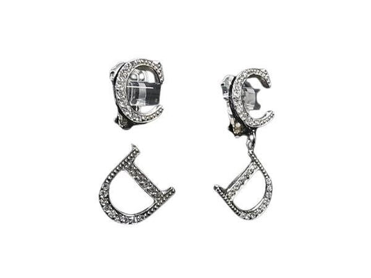 Dior Earrings Silver Metal Rhinestone Clip on