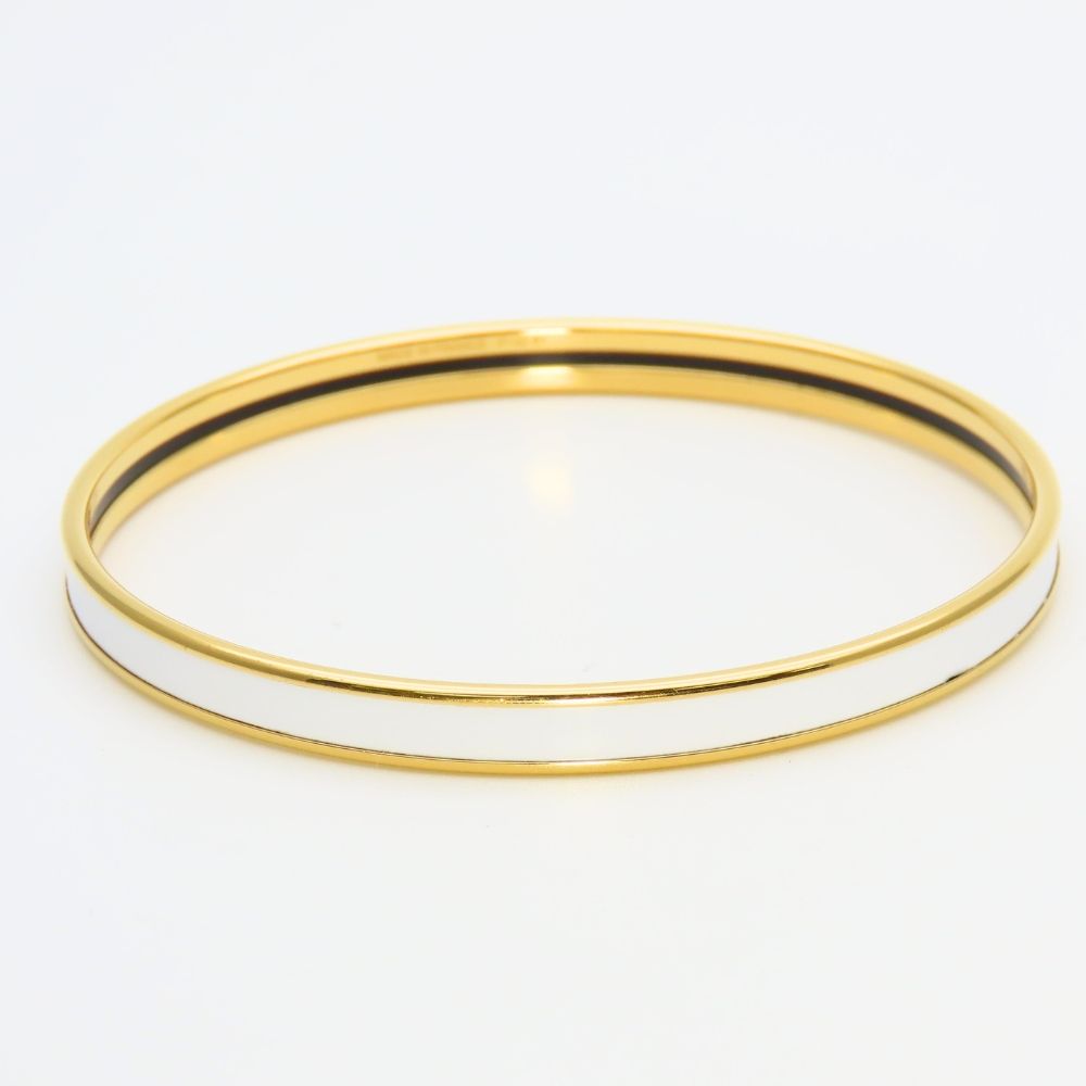 Hermes Bracelet Uni Enamel Metal White Gold Bangle Plated — view 3