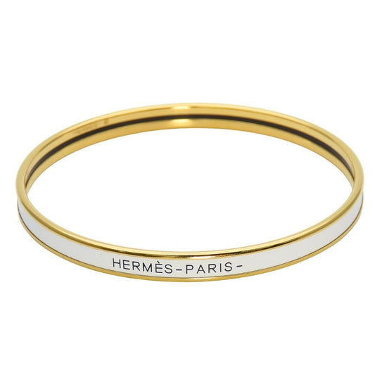 Hermes Bracelet Uni Enamel Metal White Gold Bangle Plated