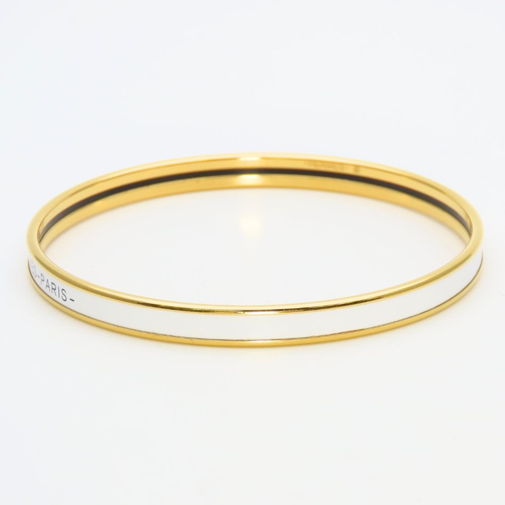 Hermes Bracelet Uni Enamel Metal White Gold Bangle Plated — view 2