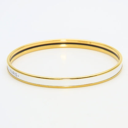 Hermes Bracelet Uni Enamel Metal White Gold Bangle Plated — view 2