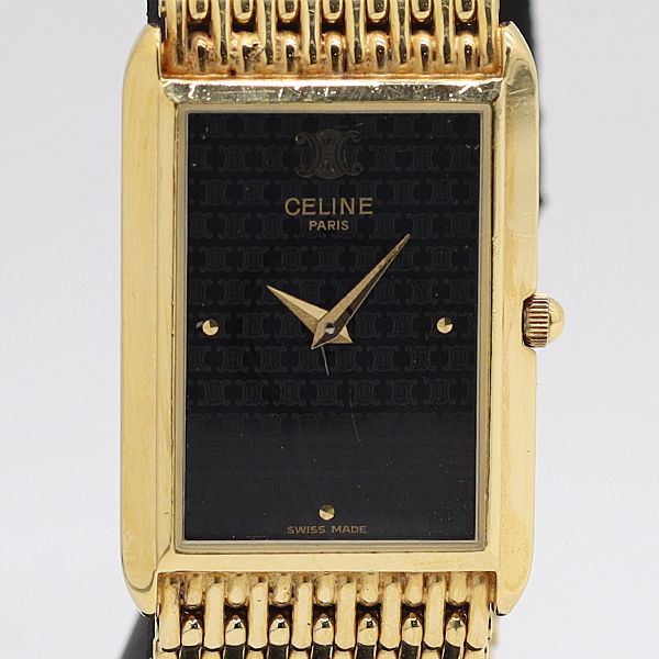 Celine Quartz Black Dial Triomphe Pattern Watch