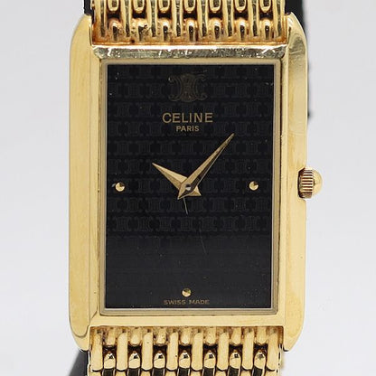 Celine Quartz Black Dial Triomphe Pattern Watch