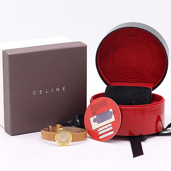 Celine And Round Quartz Gold Dial Watch — view 5