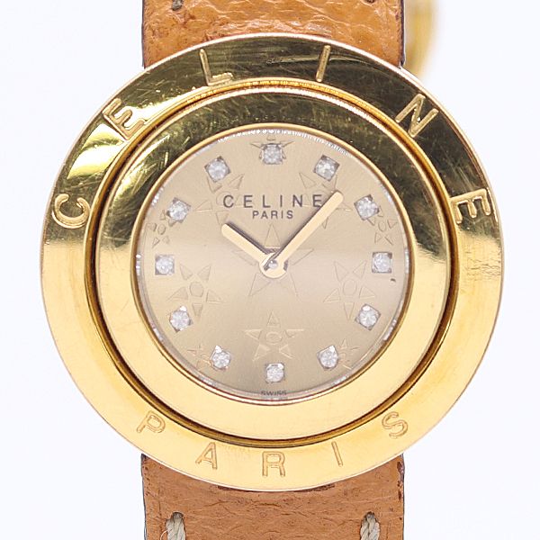 Celine And Round Quartz Gold Dial Watch