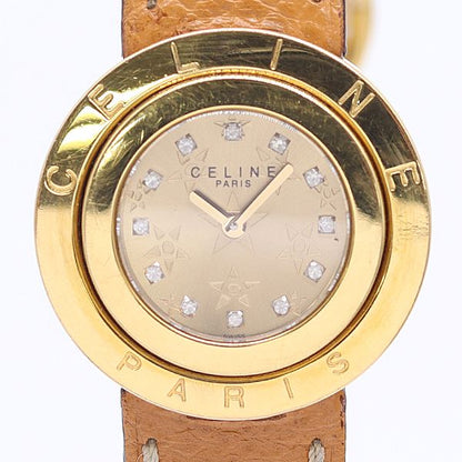 Celine And Round Quartz Gold Dial Watch