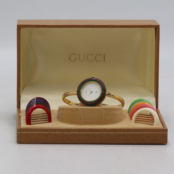 Gucci Box Change Bezel 11 12 Quartz Bangle Watch White Dial