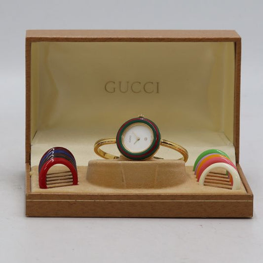 Gucci Box Change Bezel 11 12 Quartz Bangle Watch White Dial