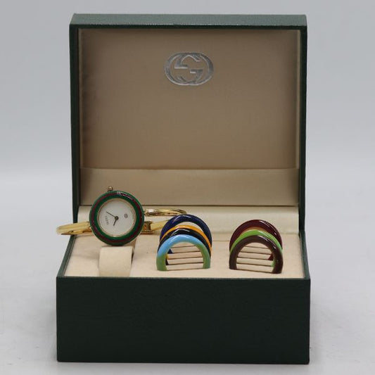 Gucci Change Bezel 11 12 Quartz Bangle Watch White Dial