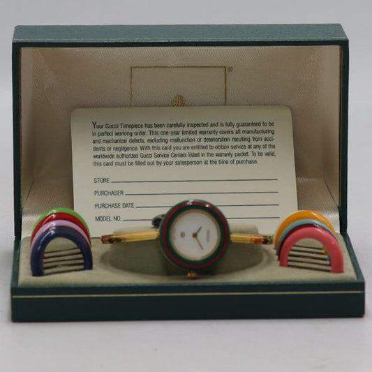 Gucci Change Bezel 11 12 Quartz Bangle Watch White Dial