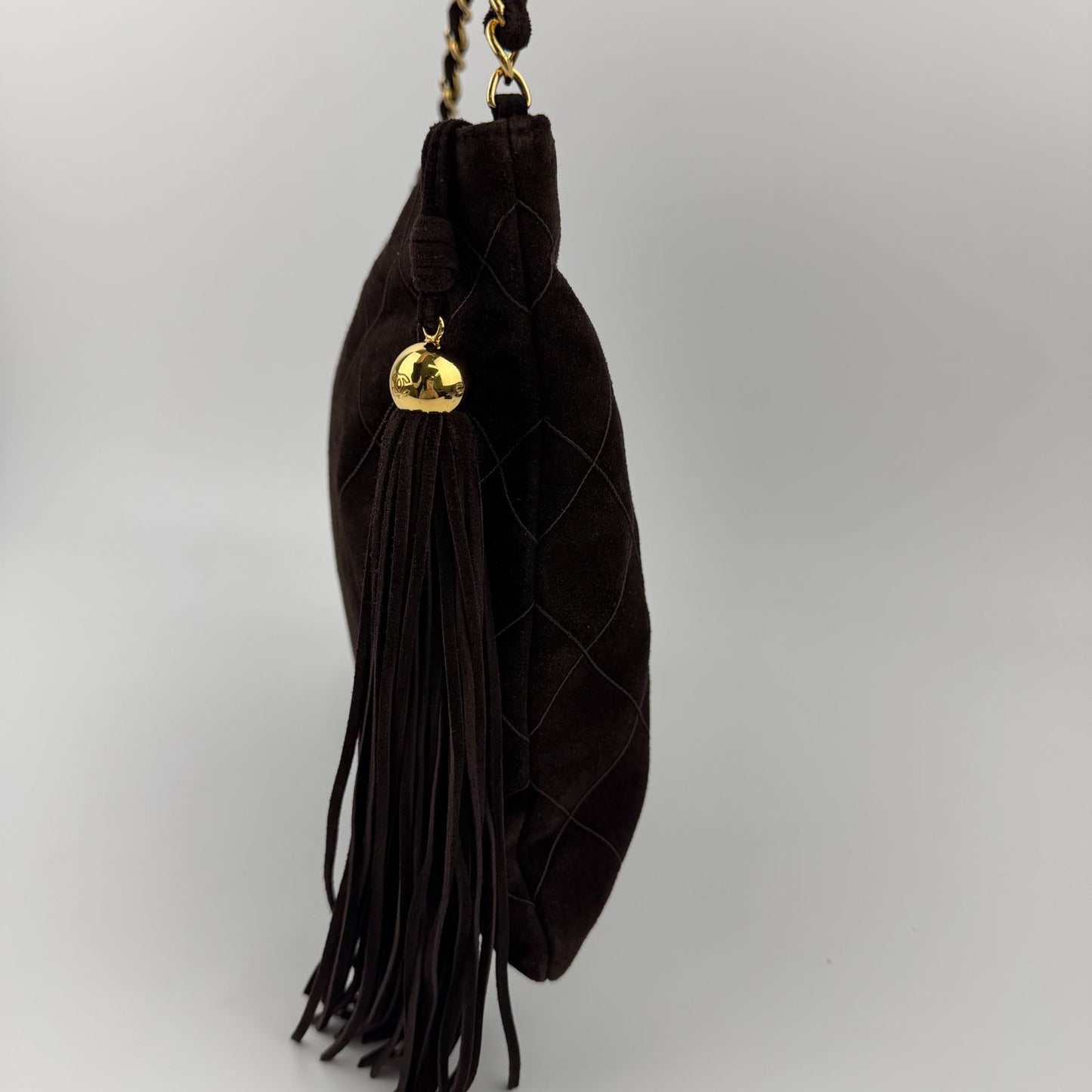 Chanel CC Logo Quilted Chain Shoulder Bag Brown Suede No 5 Vintage — view 4