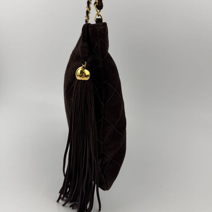 Chanel CC Logo Quilted Chain Shoulder Bag Brown Suede No 5 Vintage — view 4