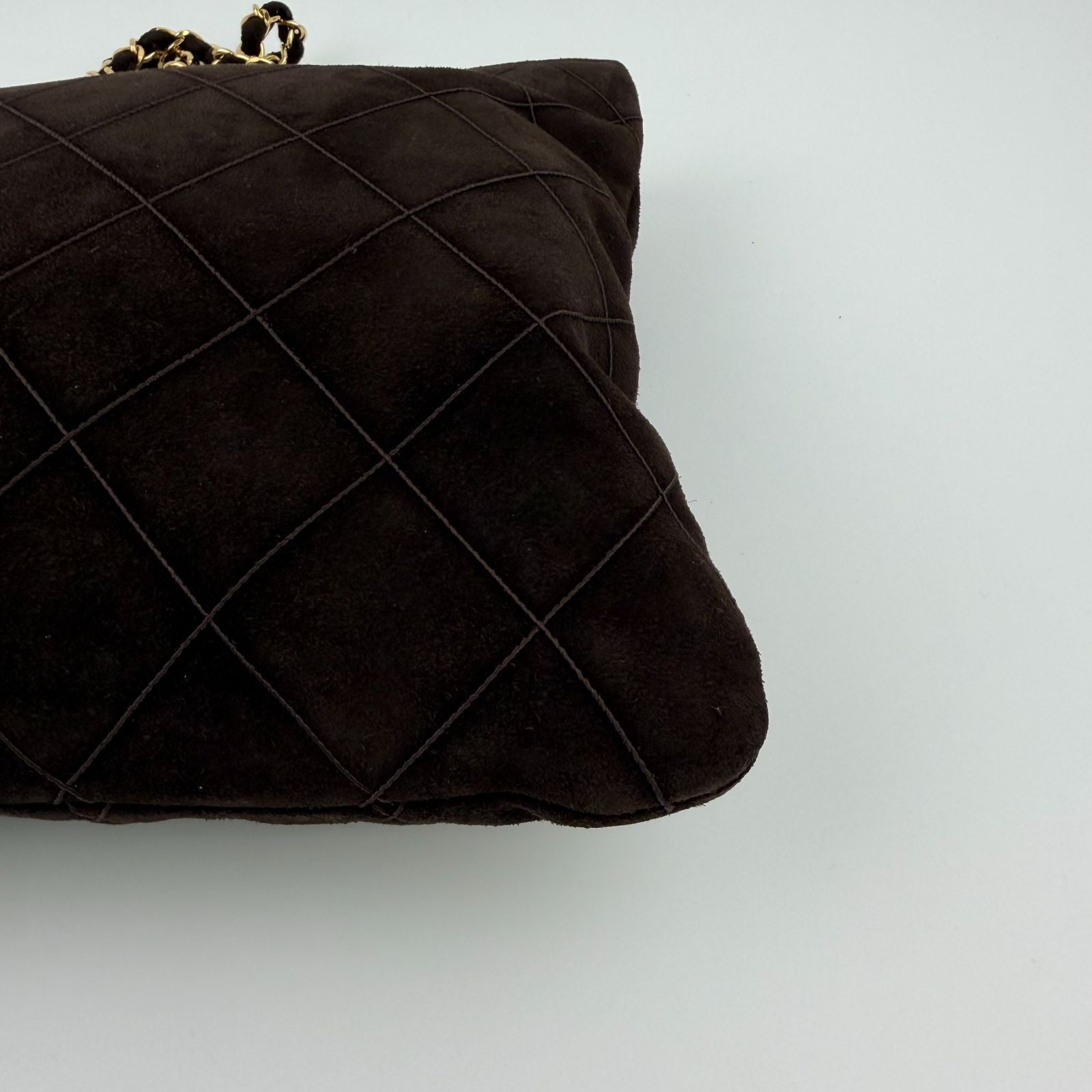 Chanel CC Logo Quilted Chain Shoulder Bag Brown Suede No 5 Vintage — view 8