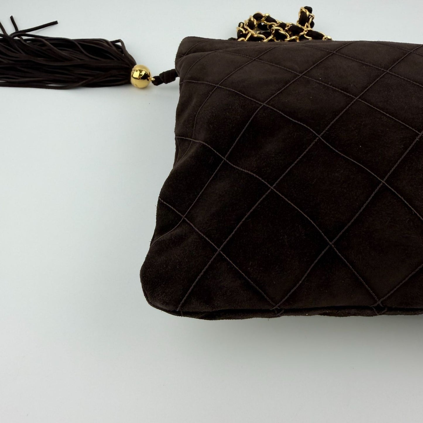 Chanel CC Logo Quilted Chain Shoulder Bag Brown Suede No 5 Vintage — view 7