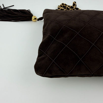 Chanel CC Logo Quilted Chain Shoulder Bag Brown Suede No 5 Vintage — view 7