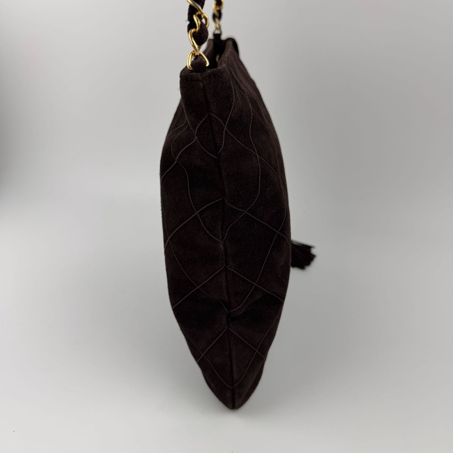 Chanel CC Logo Quilted Chain Shoulder Bag Brown Suede No 5 Vintage — view 5