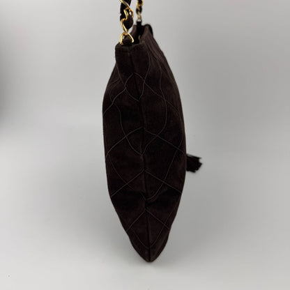 Chanel CC Logo Quilted Chain Shoulder Bag Brown Suede No 5 Vintage — view 5