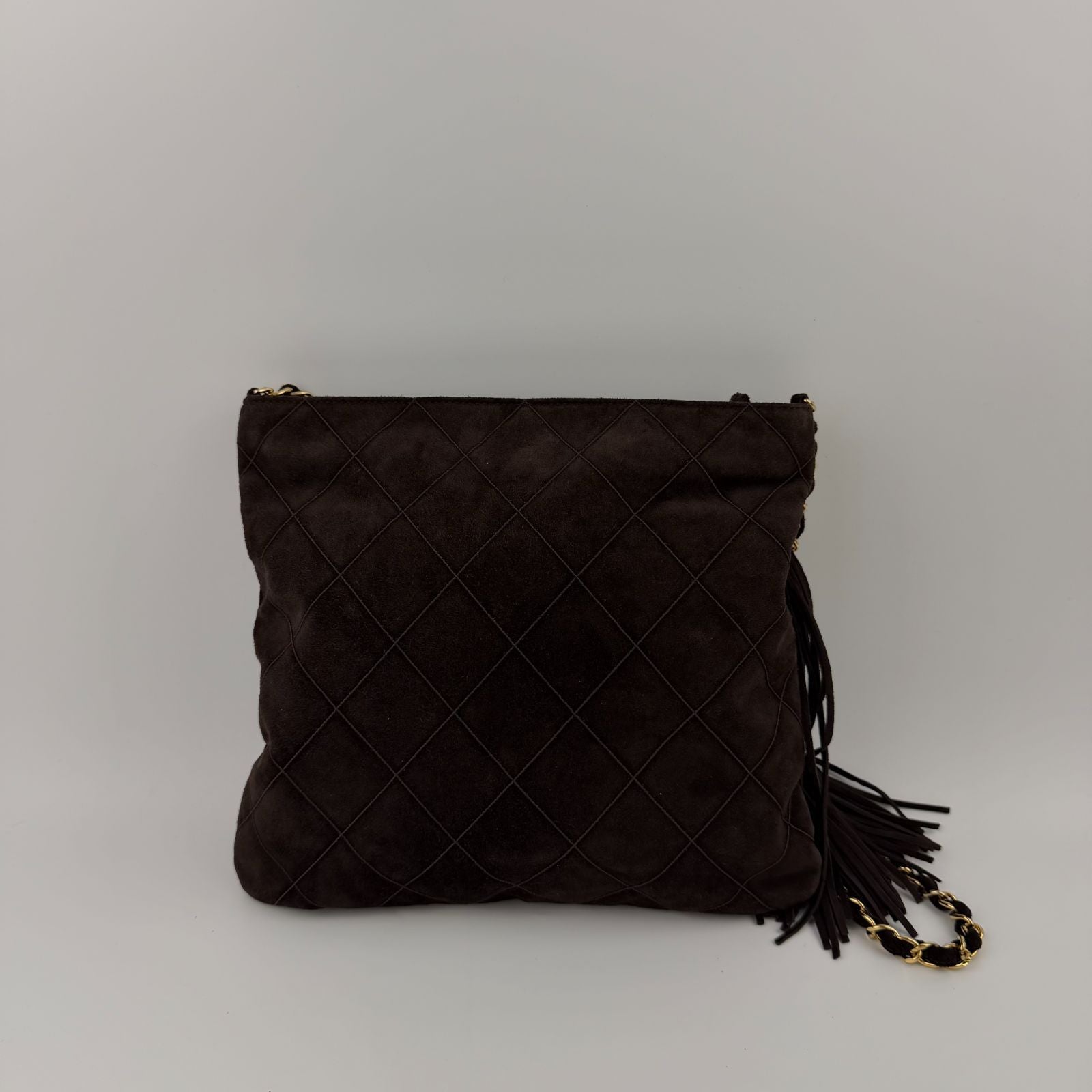 Chanel CC Logo Quilted Chain Shoulder Bag Brown Suede No 5 Vintage — view 2