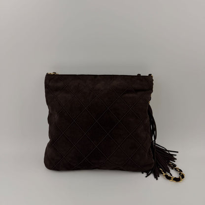Chanel CC Logo Quilted Chain Shoulder Bag Brown Suede No 5 Vintage — view 2