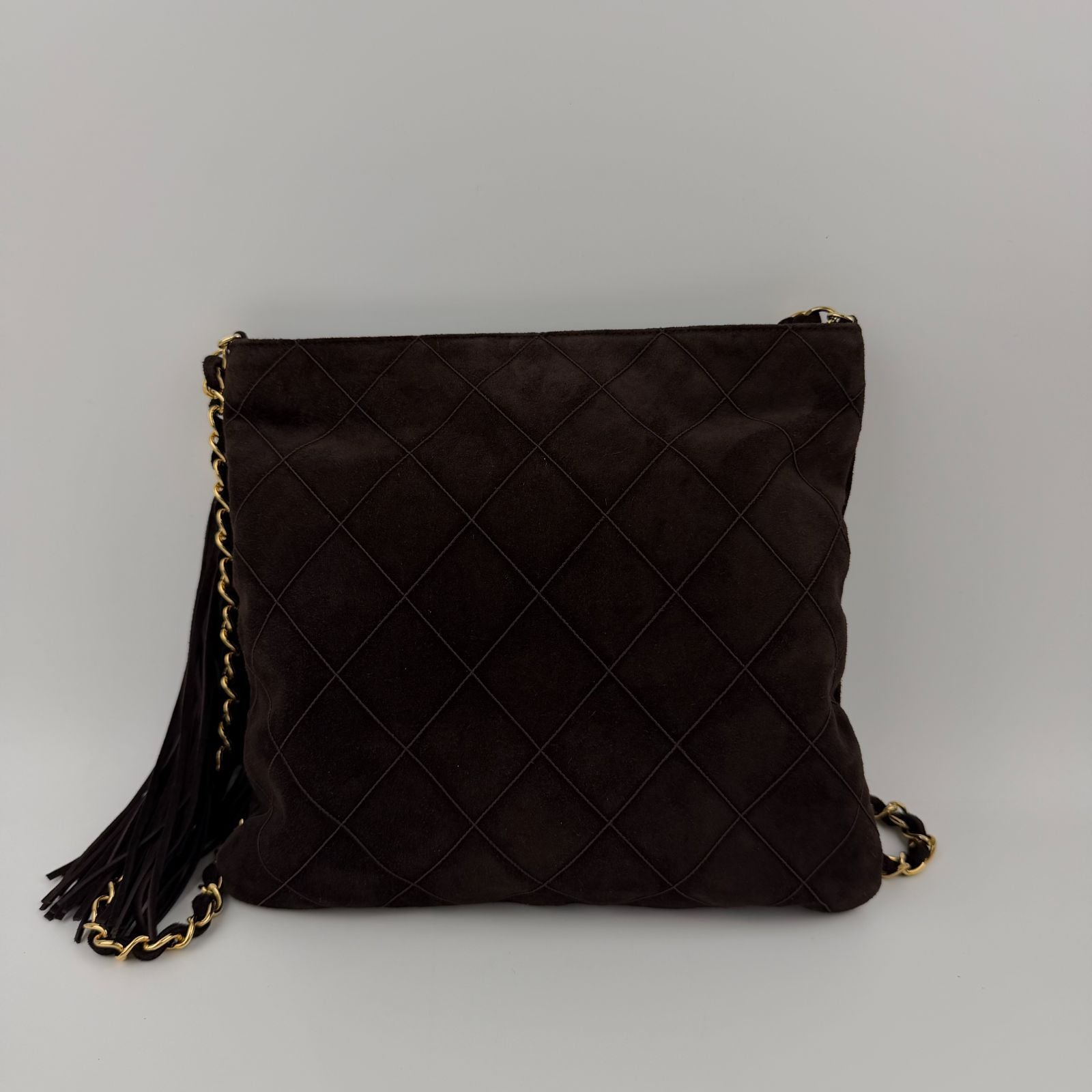 Chanel CC Logo Quilted Chain Shoulder Bag Brown Suede No 5 Vintage — view 3