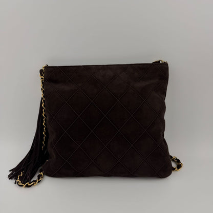 Chanel CC Logo Quilted Chain Shoulder Bag Brown Suede No 5 Vintage — view 3