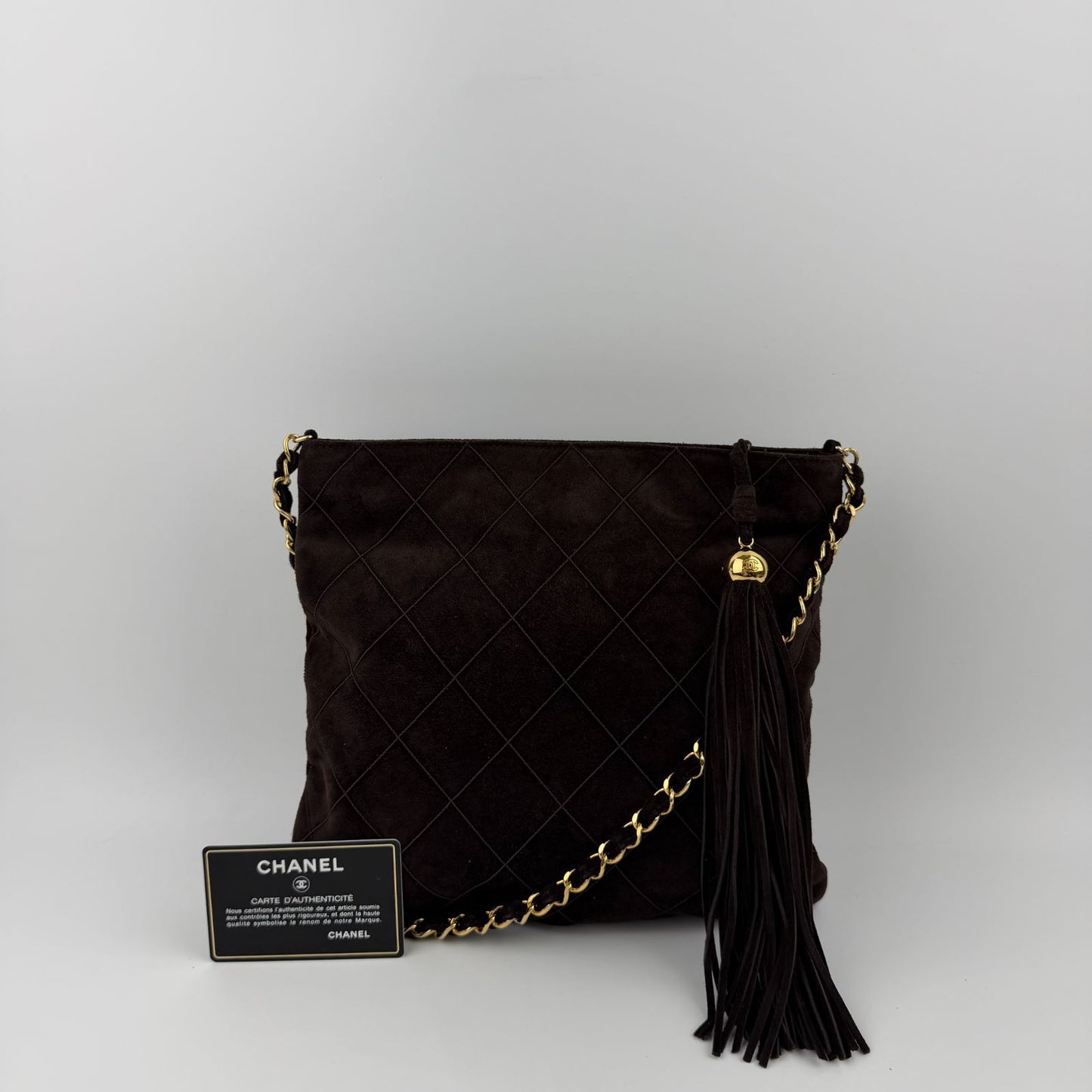 Chanel CC Logo Quilted Chain Shoulder Bag Brown Suede No 5 Vintage