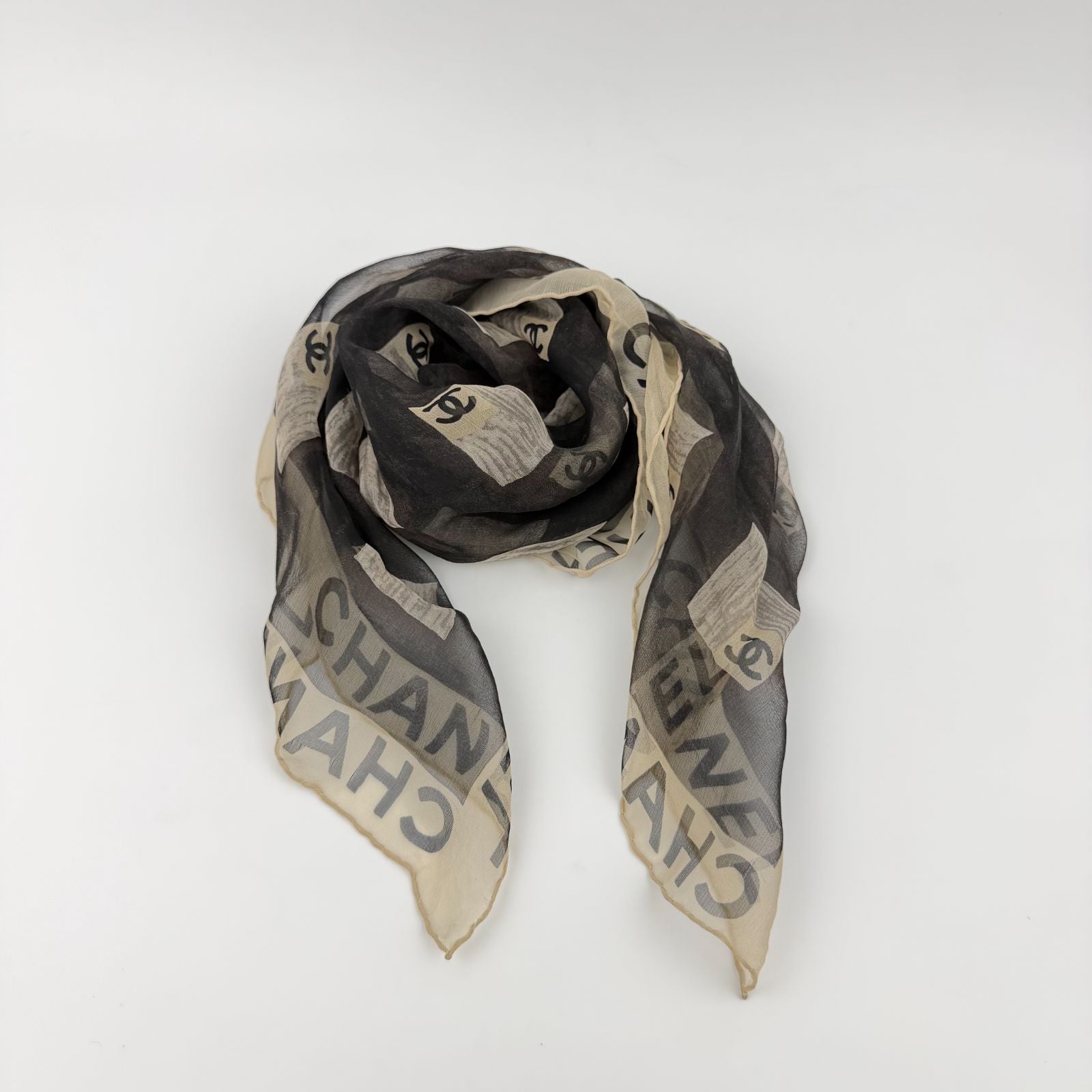 Chanel CC Logo Scarf Silk Gray Vintage — view 2