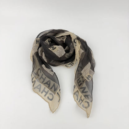 Chanel CC Logo Scarf Silk Gray Vintage — view 2