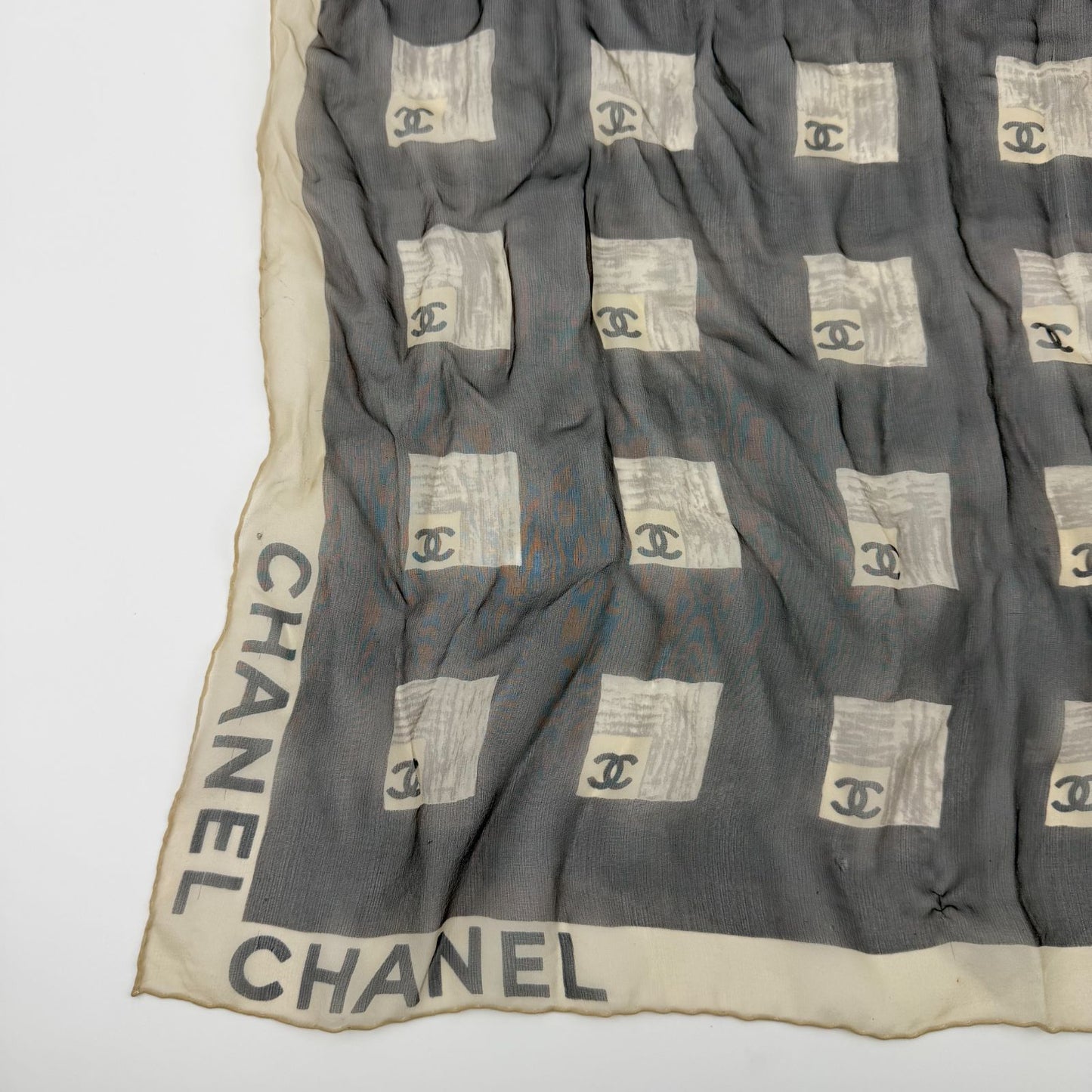 Chanel CC Logo Scarf Silk Gray Vintage — view 6